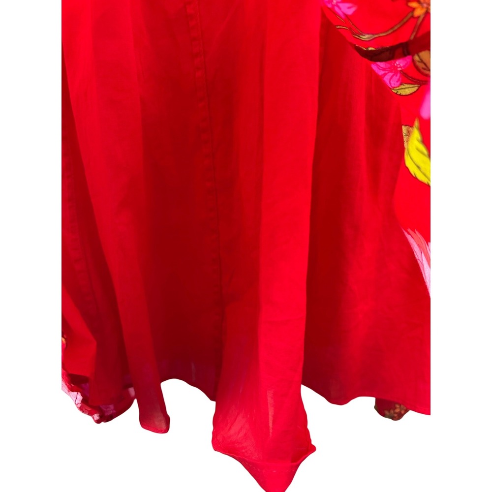 J.Crew Womens Floral Organic Cotton V Neck Sun Dress Red Large Summer Resort - Picture 8 of 11